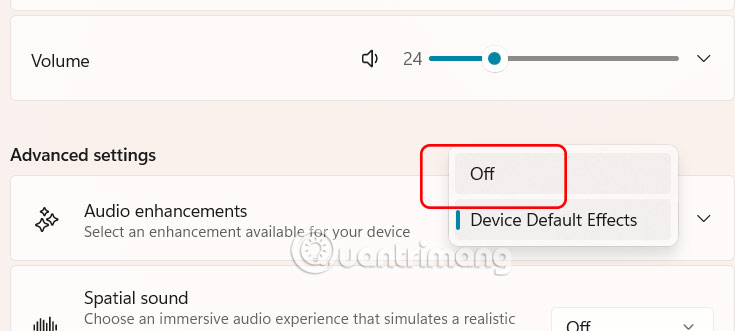 Tắt tăng cường âm thanh Windows 11