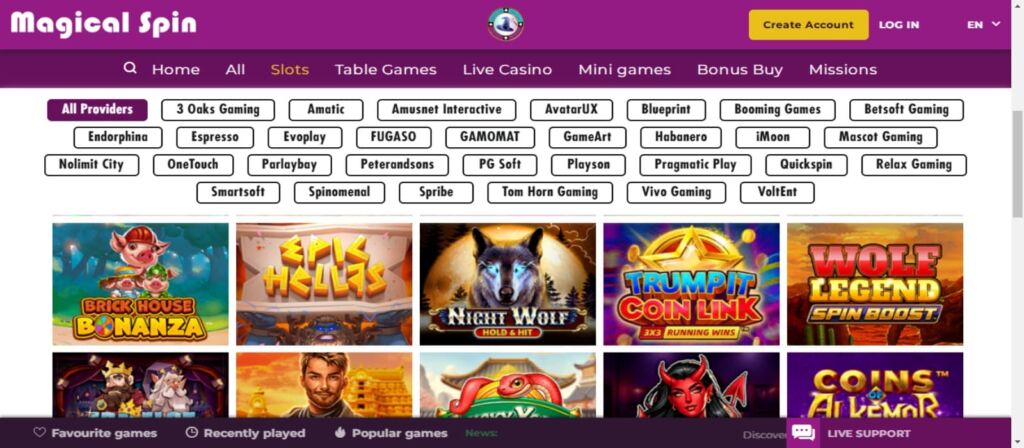 Jeux de Magical Spin Casino