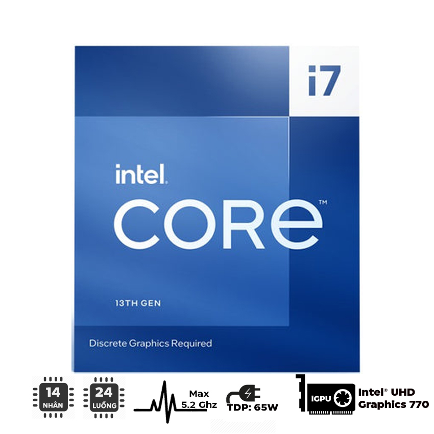 CPU Intel Core i7-13700 (up to 5.2Ghz, 16 nhân 24 luồng, 30MB Cache, 65W) - Socket Intel LGA 1700/Raptor Lake)