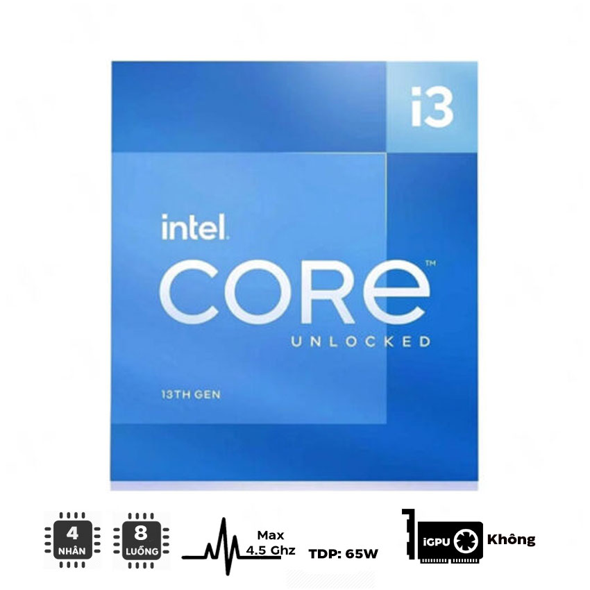 CPU Intel Core i3-13100F (up to 4.5Ghz, 4 nhân 8 luồng, 12MB Cache, 65W) - Socket Intel LGA 1700Raptor Lake)