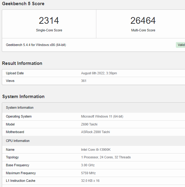 Core i9-13900K lộ diện điểm số khủng trên trang Geekbench